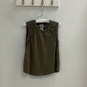 Prairie Underground Olive Green Lace-Shoulder Tank Top